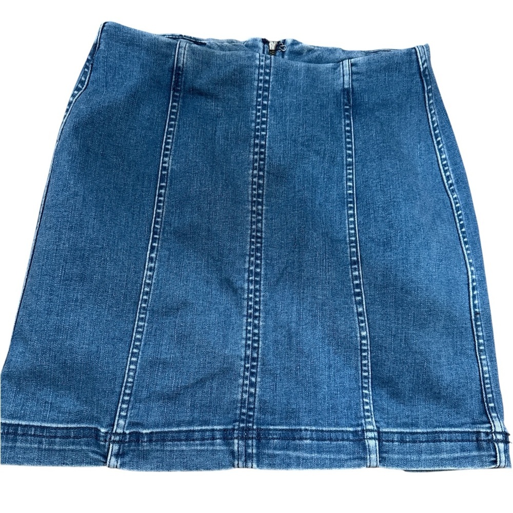 Free People Blue Paneled A-Line Denim Skirt